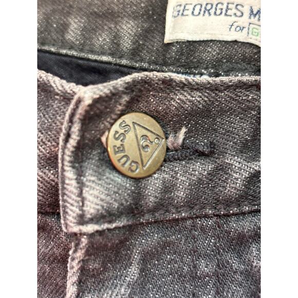 Vintage Guess 32x34 Georges Marciano Jeans Black Denim Leather Trim Yoke - Picture 6 of 11